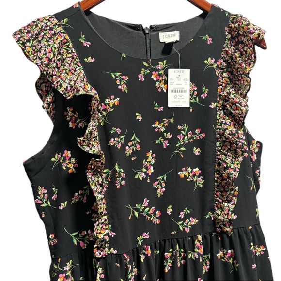 NWT J. Crew Floral Ruffle Midi Dress Pink Black 8 - Picture 3 of 11